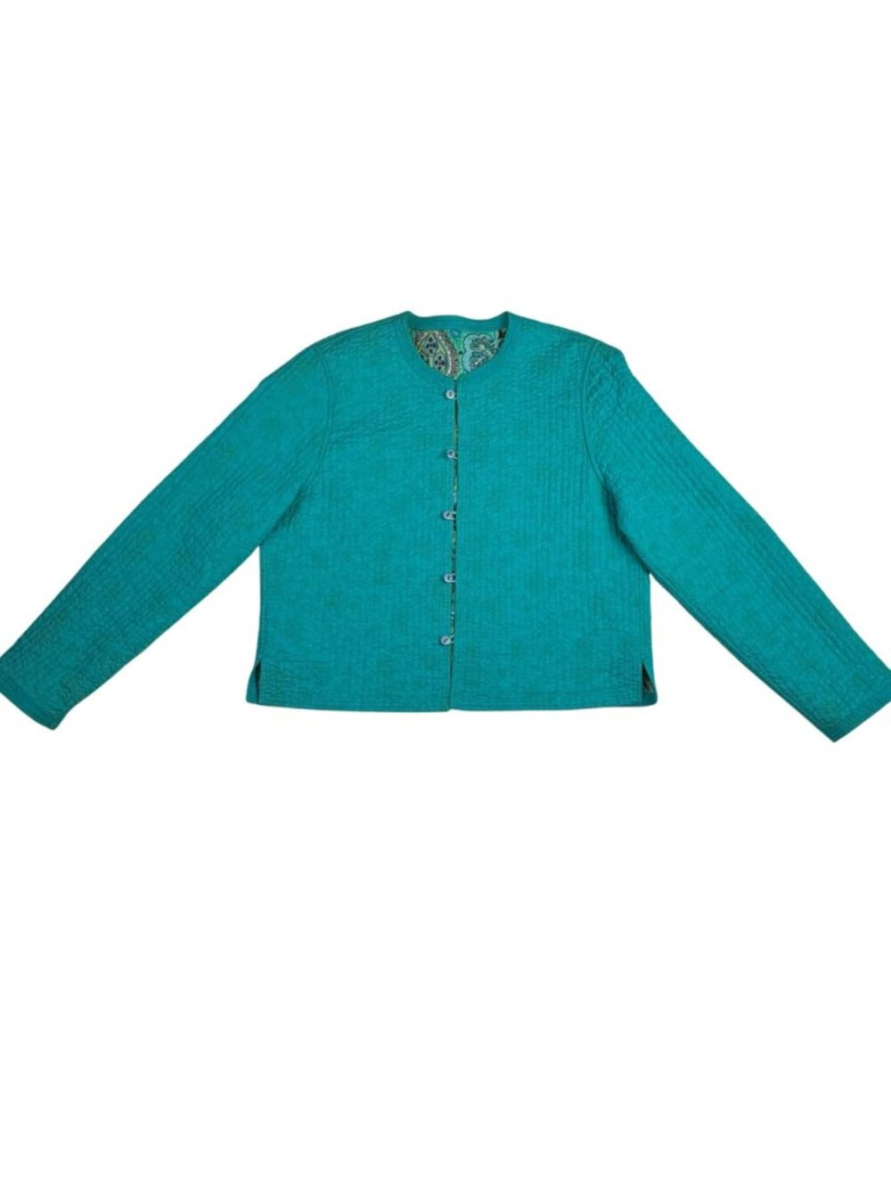 Reversible Quilted Button Front Jacket Womens Medium Turquoise PIsley Design - Picture 12 of 16